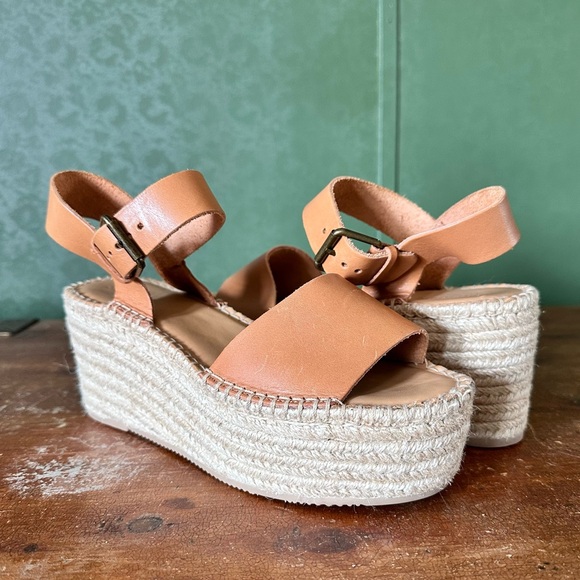 Soludos Sandals Minorca Platform Leather Espadrille Wedge Nude Tan Buckle Sz 8 - Picture 9 of 15